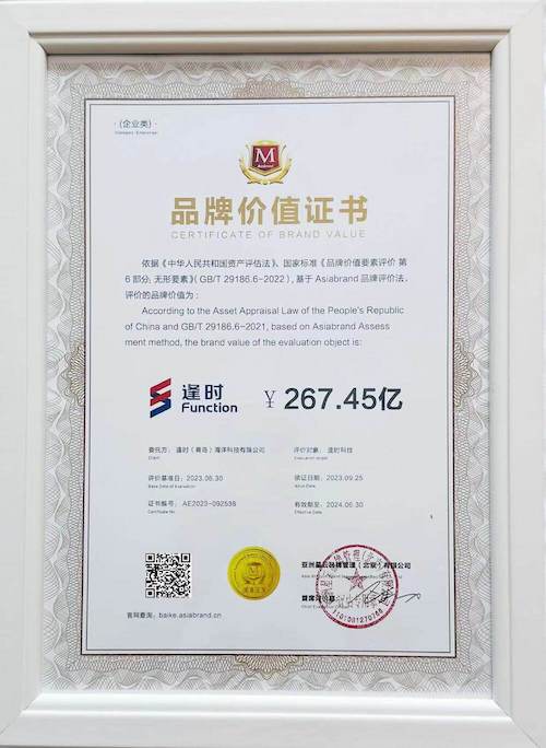 Certificate of Brand Value for 